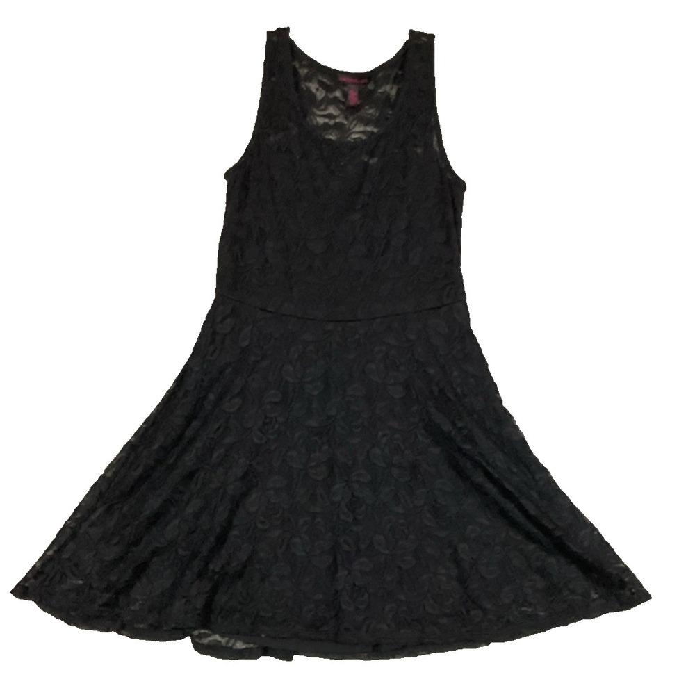 Material Girl Mini Dress Black Lace Fit Flare Tank Sleeves Women Size Large